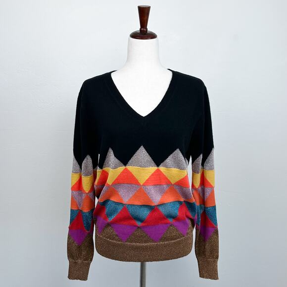 Replica Los Angeles Cashmere V-Neck Metallic Geo Knit Sweater - Picture 1 of 7